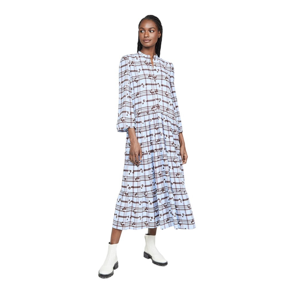 Baum Und Pferdgarten Blue Brown Blossom Check Aia Dress Size 6